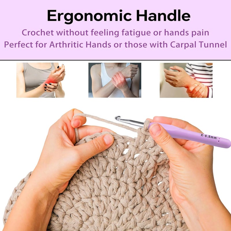 Gerute 6.5mm Crochet Hook, Ergonomic Crochet Hooks with Soft Rubber Handle and Smooth Glide Head - Lightweight Aluminum Needles for Beginners, Arthritis, Yarn Projects, Long Crafting Sessions (6.5 mm) - Image 4